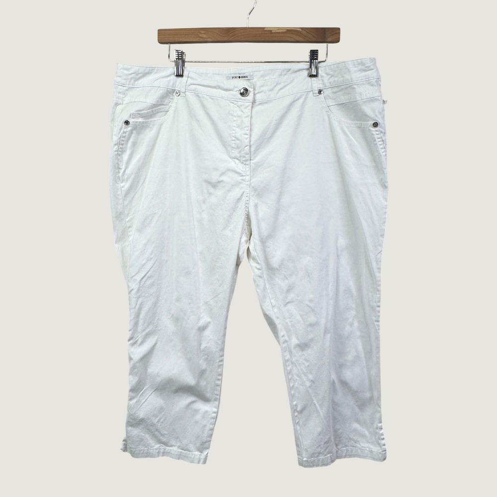 Punt Roma Capri Pants Size 20 White Cotton Stretch Coastal Summer Cropped